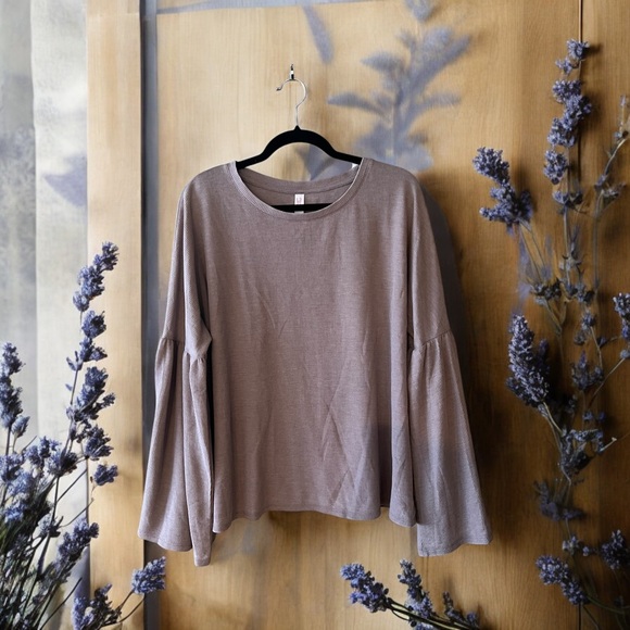 NWT Xhilaration Mauve-Taupe Waffle Knit Top with Bell Sleeve - Picture 12 of 12